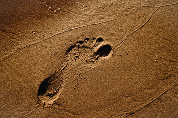 Fototapeta na wymiar The footprint on the sand