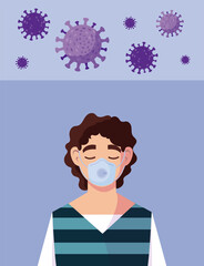 Man with medical mask vector design