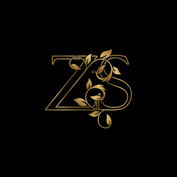 Golden Outline Initial Letter Z and S, ZS Luxury Logo Icon, Vintage Gold Letter Logo
