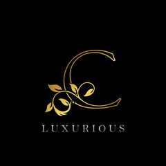 Fototapeta premium Golden Outline Letter C Luxury Logo Icon, Vintage Gold C Letter Logo