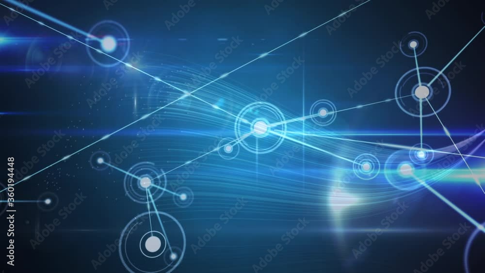 Aufkleber animation of a growing network of connections with nodes on a black background