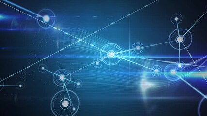 Animation of a growing network of connections with nodes on a black background