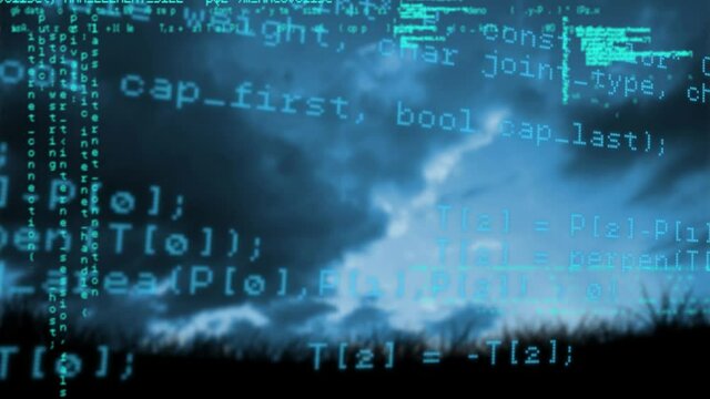 Animation of digital data moving on blue background