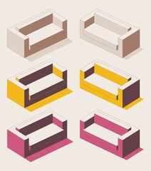 Isometric full color outline soft sofa for office, home, reception