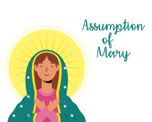 assumption of beautiful mary virgin with lettering
