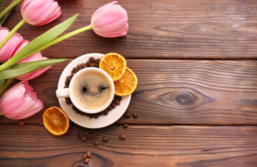 Fototapeta premium Cup of coffee on wooden table