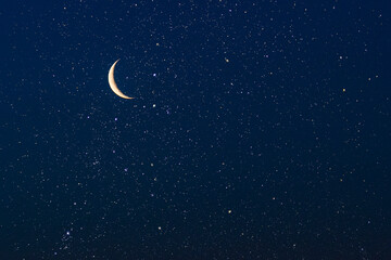 Real sky with stars and crescent - obrazy, fototapety, plakaty