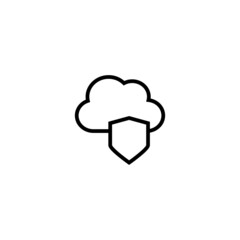 Cloud Security icon. Cloud and shield icon in black line style icon, style isolated on white background