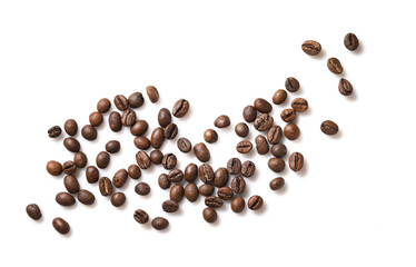 Group of coffee beans isolated on white background