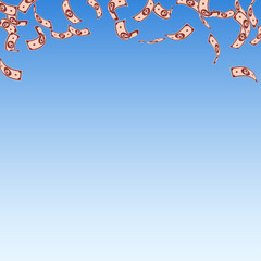 Russian ruble notes falling. Sparse RUB bills on b