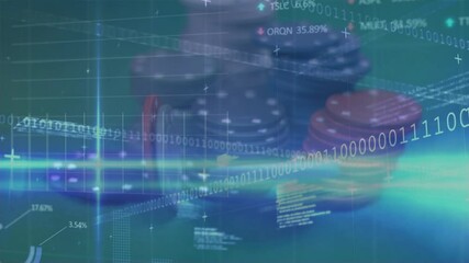 Animation of statistics and data processing over casino chip with words Small Blind falling on casi - Powered by Adobe