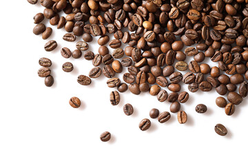 Close up of coffee beans isolated on white background
