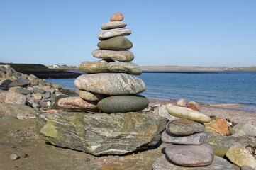 Fototapeta na wymiar A small rock stack on the beach, Isle of Skye, Scotland, UK.