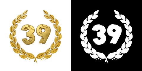 Gold number thirty-nine years celebration