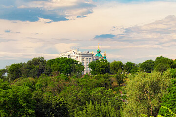 Picturesque nature landscape of ancient part of Kyiv. Building of Museum of the history of Ukraine...