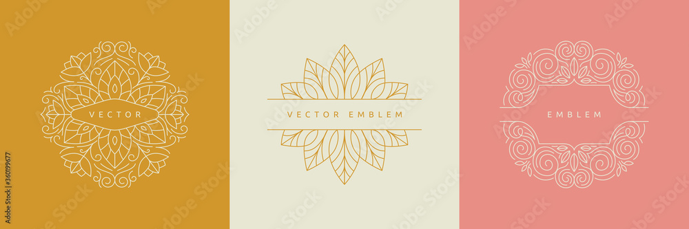 Aufkleber Vector design templates in simple modern style with copy space for text, flowers and leaves - wedding invitation backgrounds and frames, social media stories wallpapers