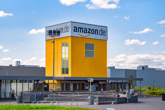 Bad Hersfeld, Germany, 22.06.2020: Amazon warehouse & distribution centre building handles online shopping retail internet & technology business development