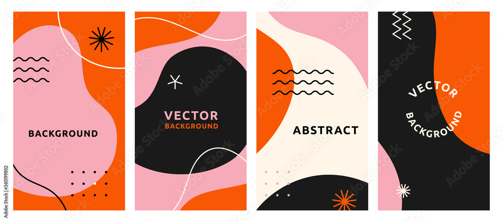 Poster Vector set of abstract creative backgrounds in minimal trendy style with copy space for text - design templates for social media stories - simple, stylish and minimal wallpaper designs