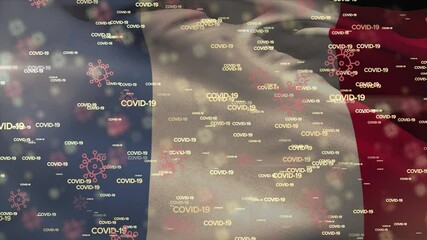 Animation of the French flag over information popping and bacteria icons - Powered by Adobe