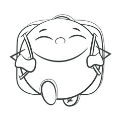 Coloring book vector. Contour on a white background. Hand drawing. The first bell at school. Character goes to school.