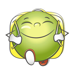 Joyful character goes to school. Peas with a school backpac