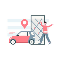 Flat vector illustration of someone is charging an electric car that is environmentally friendly