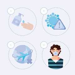 Man with medical mask and icon set vector design