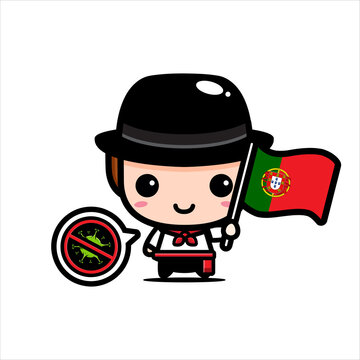 Vector design of character people holding Portugal flags with the Stop Corona Virus symbol	
