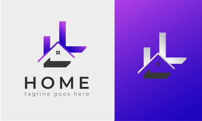 L latter logo house logo designs, real estate icon suitable for info graphics, websites and print media. Vector, flat icon, badges, labels, clip art. Line art style. Thin line design. Color design. 