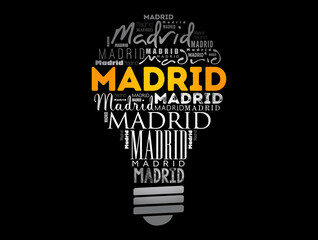 Madrid light bulb word cloud, travel concept background