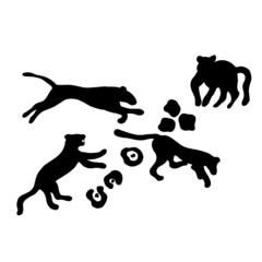 Silhouettes of leopards in different poses. Vector illustration.