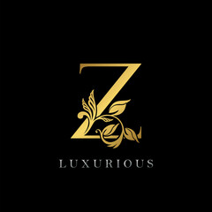 Golden Letter Z Luxury Logo Icon, Vintage Gold Z Letter Logo Design Template for luxury brand