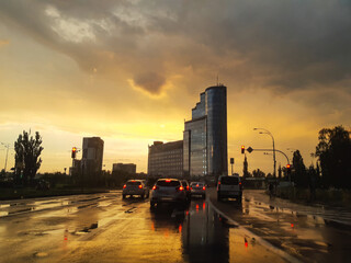 sunset at the entrance to the city