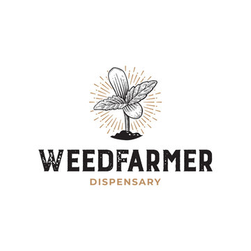Weed Farmer Dispensary Rustic Hand Drawn Logo Template