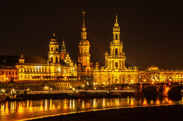 Fototapeta na wymiar Dresden, Saxony, Germany - Estates House, Residential Palace and Hofkirche at night, historical Old Town of Dresden, Saxony.