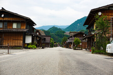 Fototapeta na wymiar Street of Shirakawa-go, a World Heritage Site in Japan. 日本の世界遺産。白川郷の大通り