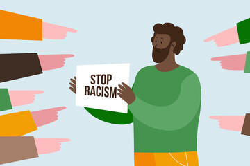 Stop racism. Statement. Young African American man against racism. The social problems of racism.