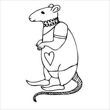 
Black and white image of a rat. Emblem or logo design.