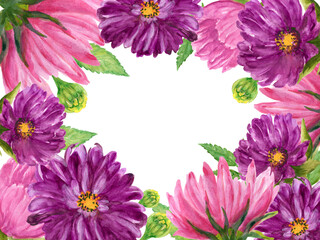 Watercolor illustration wild flower cosmos gerbera garden composition frame border card bouquet Floral Bouquet