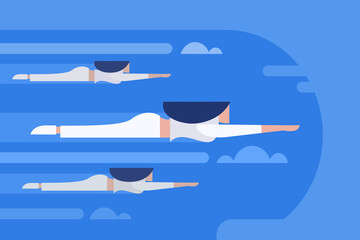 Naklejka premium Conceptual illustration of women flying in the sky. A women's day concept