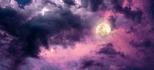 Background Of Full Moon With Colorful Night Sky And Stars Wall Mural Swetlana Wall