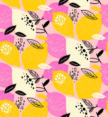 Foto op Canvas Hand drawn doodle pattern background - citrus lemon lime orange. Lemonade pattern background fabric. © jane55