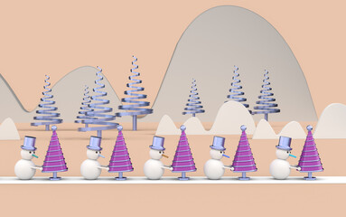 3D christmas postcard wallpaper with snowman .Merry Christmas concept . 3D illustration. 3d rendering