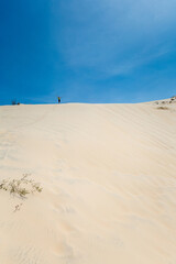 Young man on White sand dunes in Vietnam