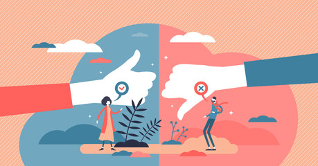 Pros and cons advantage comparison tiny persons concept vector illustration. - obrazy, fototapety, plakaty