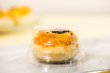 Soufflé in clear disposable dishware
