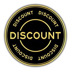 Black and gold color sticker with word discount on whitebackground
