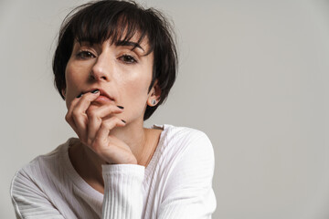 Portrait of an attractive short brunette haired woman