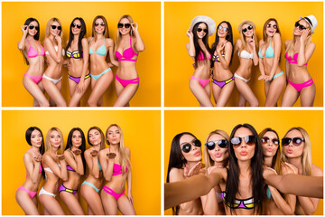 Relax tourism bikini sale shop youth concept. Photo montage collage of beautiful gorgeous hot fit...