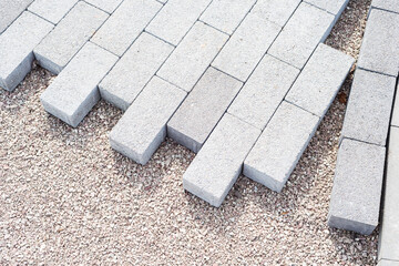 decorative creating of pavement with block paving, brick paving